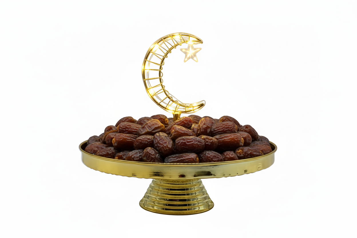 Ramadan Candy Tray with LED - Gold Crescent Moon Serving Stand