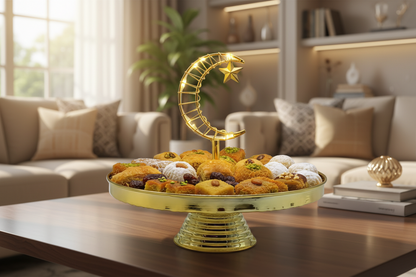 Ramadan Candy Tray with LED - Gold Crescent Moon Serving Stand