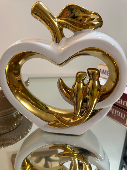 Ceramic Heart Sculpture - Hollow Fruit Figurine with Birds Home Décor Ornament