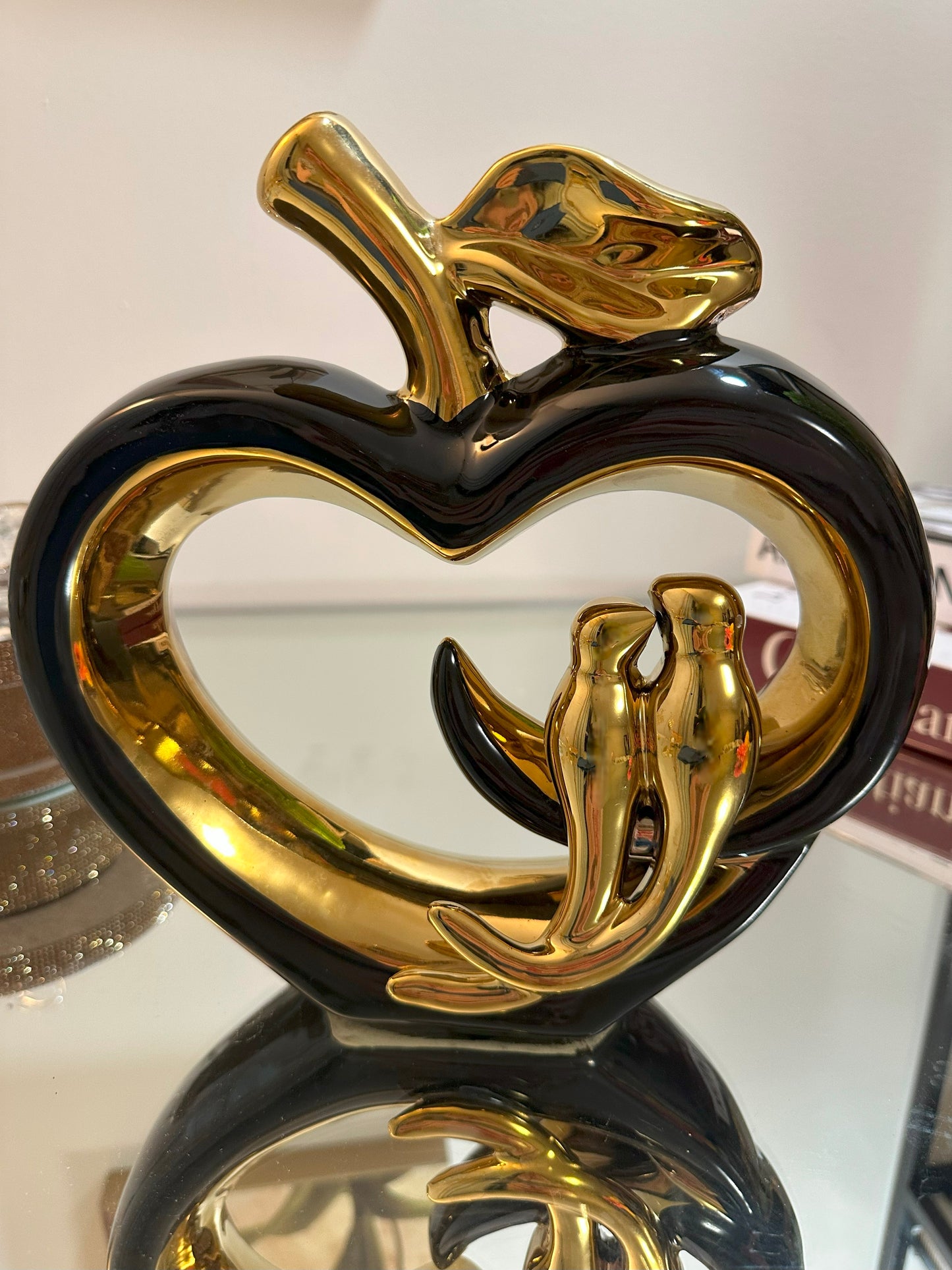 Ceramic Heart Sculpture - Hollow Fruit Figurine with Birds Home Décor Ornament