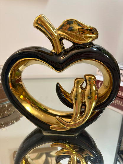 Ceramic Heart Sculpture - Hollow Fruit Figurine with Birds Home Décor Ornament