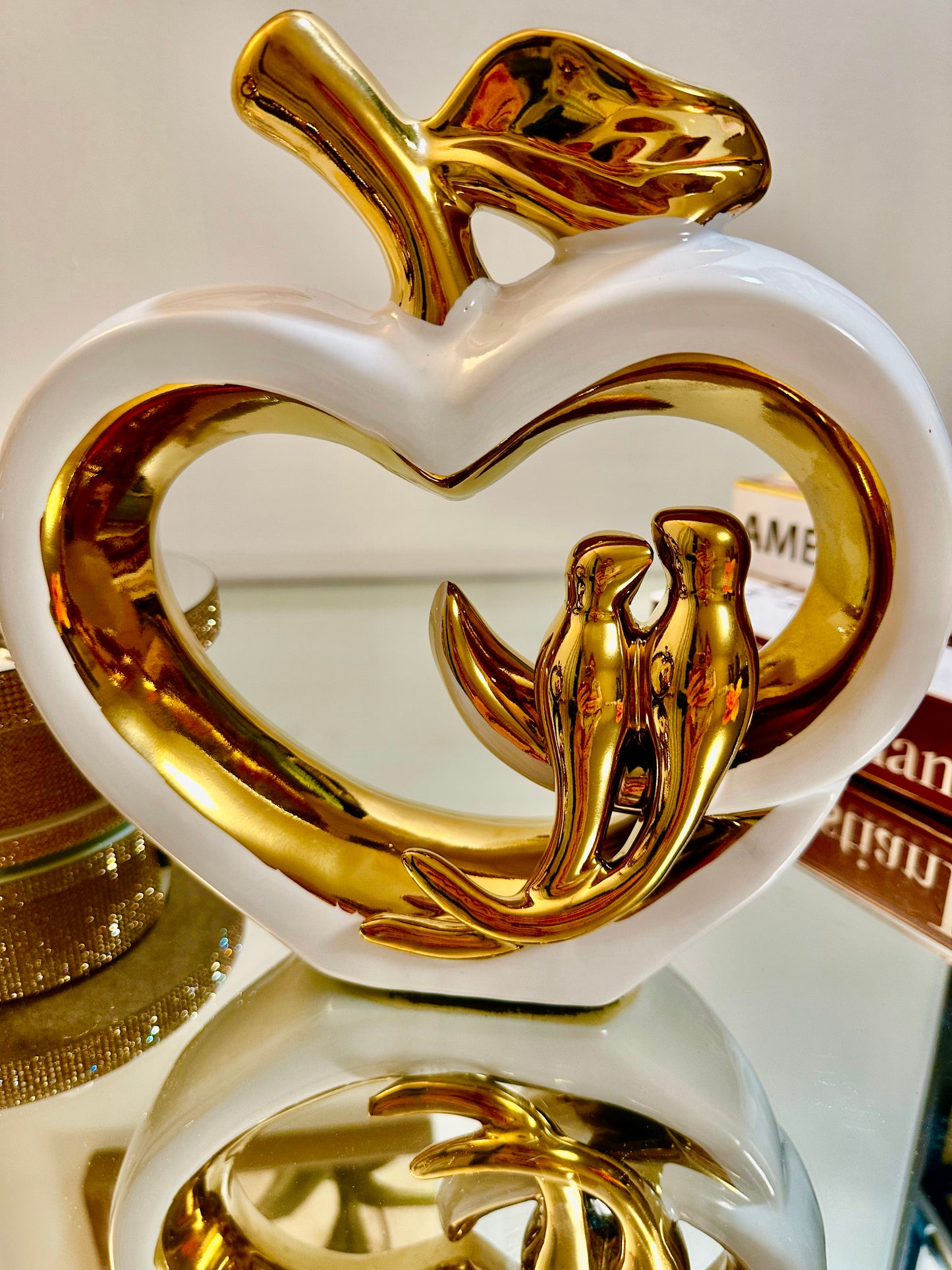 Ceramic Heart Sculpture - Hollow Fruit Figurine with Birds Home Décor Ornament